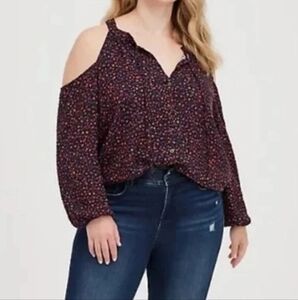 Torrid Size 1 Crinkle Gauze Cold Shoulder Tie-Front Top